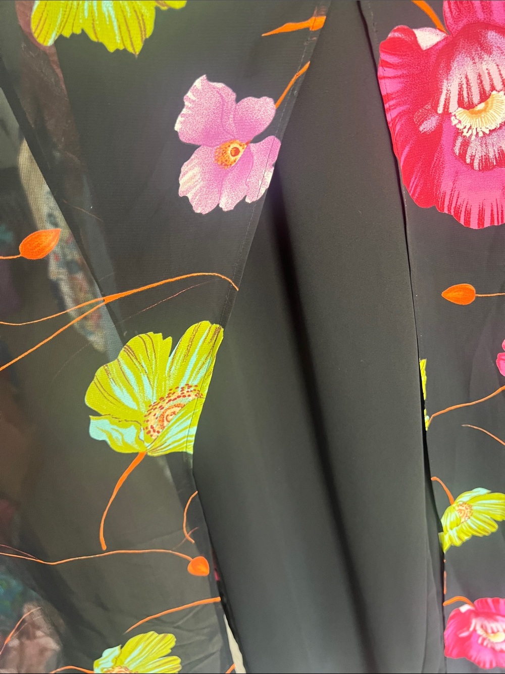 90s Cache Floral Wide-Leg Pants with Neon Pink & Lime Flowers - Picture 7 of 7